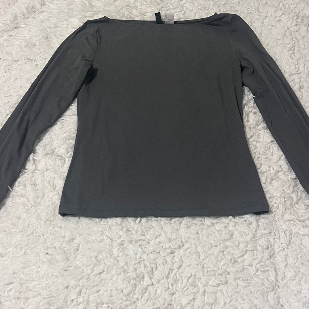 Classic Long-Sleeve Boatneck Top in Charcoal Gray
